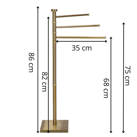 Suport cuier pentru prosoape cu 3 brate, inaltime 86cm, auriu lucios [14]
