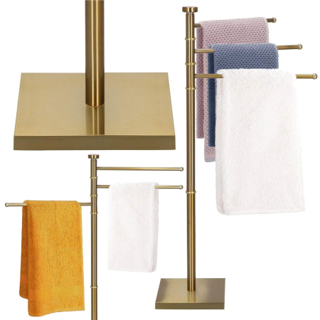 Suport cuier pentru prosoape cu 3 brate, inaltime 86cm, auriu lucios [4]