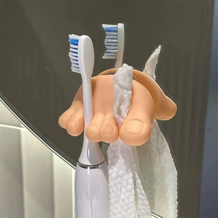 Suport de Baie, , Multifunctional, pentru Periute/Cabluri, din PVC, cu Ventuza, Model Picior, 4 x 6.5 cm, Crem [4]