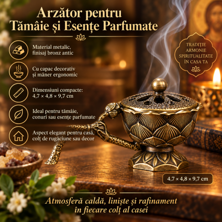 Suport de Tamaiat Lotus din Aliaj de Zinc, Ignifug, cu Maner, 9.7 x 4.8 x 4.7 cm, 56 g, Bronz | ORIGINAL DEALS [9]