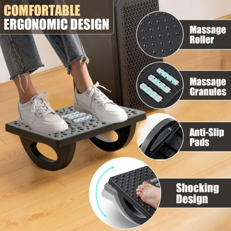 Suport Ergonimic pentru Picioare, , Plastic, cu Role de Masaj pentru Talpi, pentru Birou, Usor de Transportat, Detasabil, 33.5x24x12 cm, Negru [7]