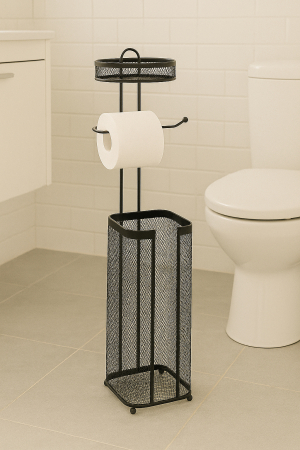 Suport hartie igienica 5Five Mayaj cu spatiu depozitare, otel, 17x16x73 cm, negru [3]