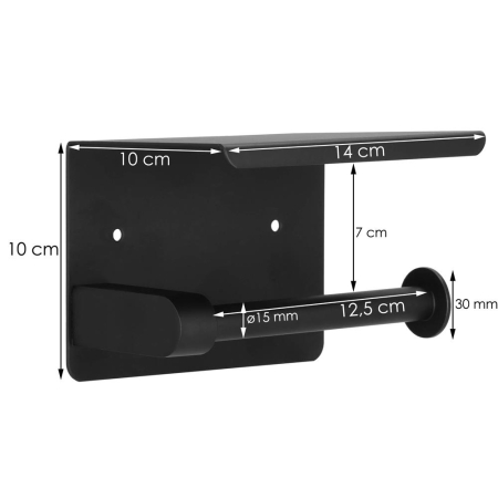 Suport hartie igienica din otel cu raft depozitare, prindere fara gaurire, 14cm, negru [6]