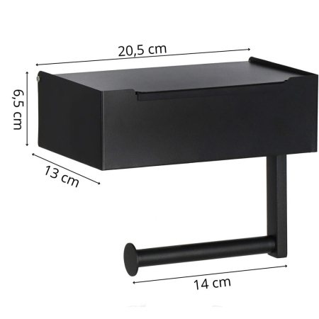 Suport hartie igienica din otel cu sertar depozitare, sistem montare inclus, 22cm, negru bej [20]