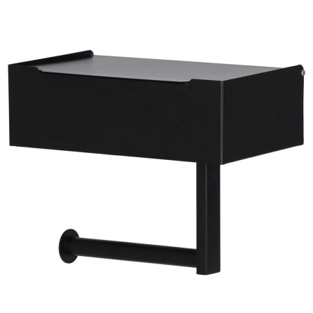 Suport hartie igienica din otel cu sertar depozitare, sistem montare inclus, 22cm, negru bej [19]