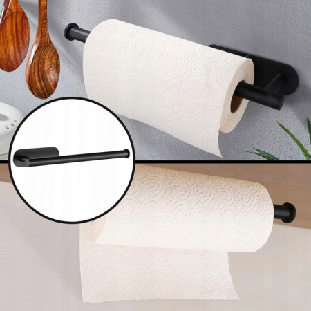 Suport hartie igienica din otel, prindere fara gaurire, 33.5cm, negru [3]