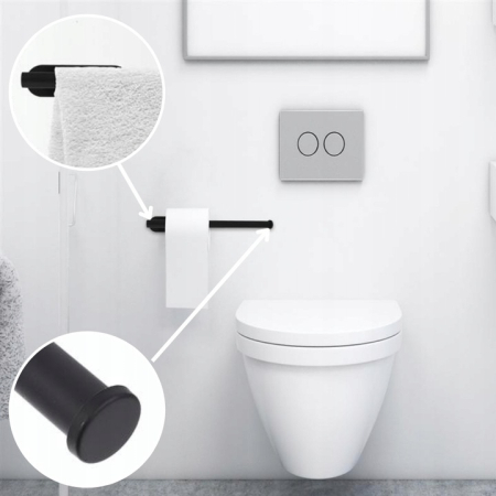 Suport hartie igienica din otel, prindere fara gaurire, 33.5cm, negru [4]