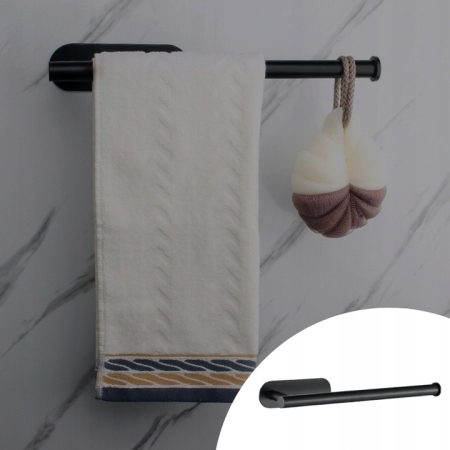 Suport hartie igienica din otel, prindere fara gaurire, 33.5cm, negru [6]