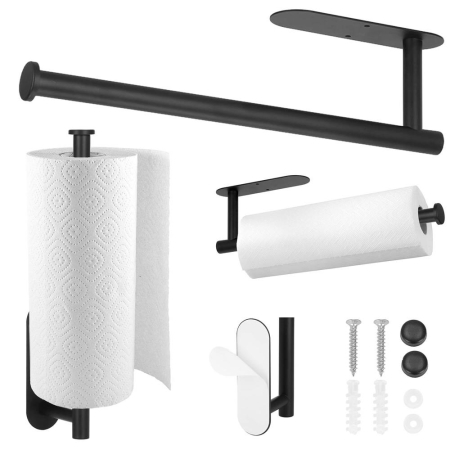 Suport hartie igienica din otel, prindere fara gaurire, 33.5cm, negru [20]