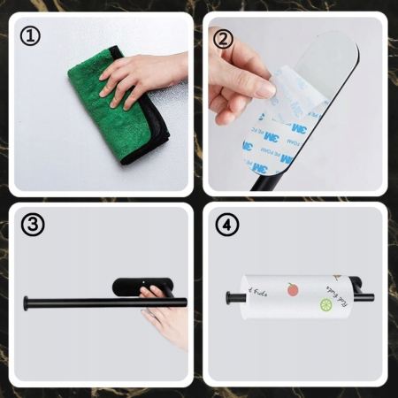 Suport hartie igienica din otel, prindere fara gaurire, 33.5cm, negru [11]