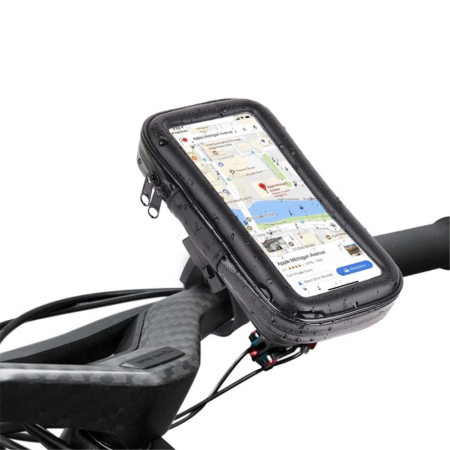Suporţi Bicicletă - Suport husa telefon mobil pentru bicicleta si motocicleta, rezistent apa si socuri, touchscreen, 360 rotativ, negru, marime L ≤ 5.5 inch