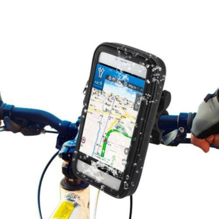 Suport husa telefon mobil pentru bicicleta si motocicleta, rezistent apa si socuri, touchscreen, 360 rotativ, negru, marime L ≤ 5.5 inch [2]