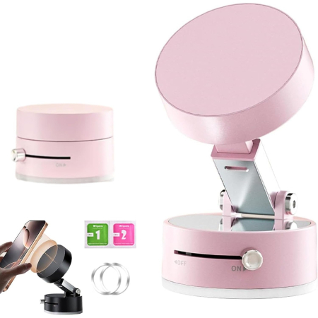Suport Magnetic Auto pentru Telefon, , cu Ventuza, Pliabil și Retractabil, Fixare prin Vid și Magnet, Rotativ 360°, Roz [3]