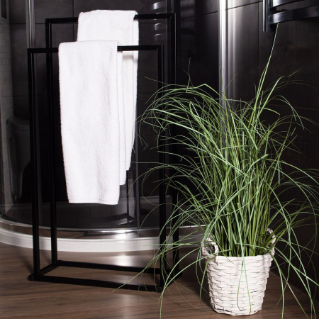 Suport metalic de baie pentru prosoape, cu 2 standuri, 84 cm, negru [5]