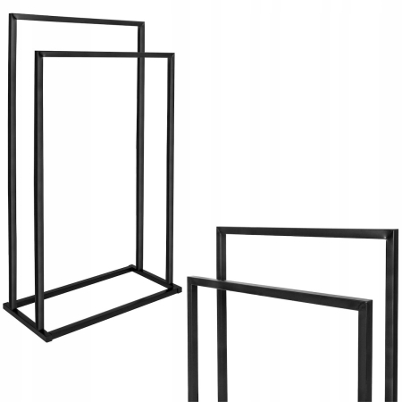 Suport metalic de baie pentru prosoape, cu 2 standuri, 84 cm, negru [8]