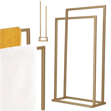 Suport metalic de baie pentru prosoape, cu 2 standuri, 86 cm, auriu mat [3]