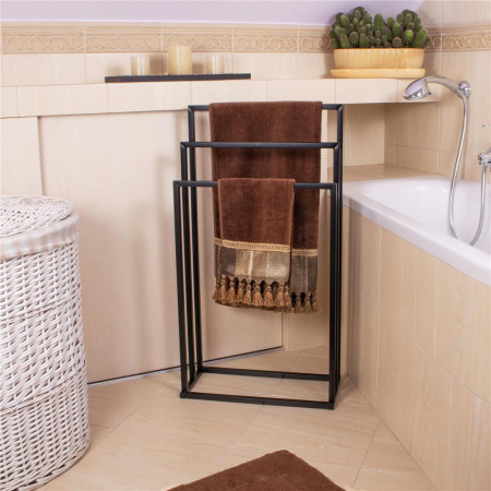 Suport metalic de baie pentru prosoape, cu 3 standuri, 84 cm, negru [3]