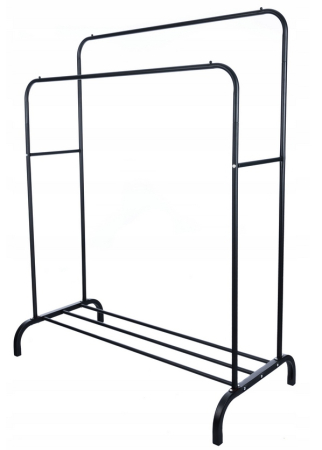 Suport metalic pentru haine 110x55x145 cm, cu bara dubla si raft pentru incaltaminte, negru [2]