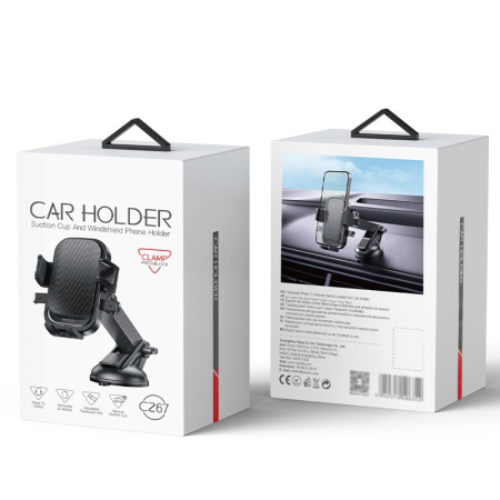 Suport Multifunctional pentru Telefon, , Car Holder, Suport Rotativ pentru Telefon cu Ventuza si Prindere pe Parbriz sauu Bord, 19 x 10 x 9 cm, Negru  [4]