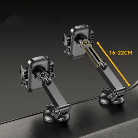 Suport Multifunctional pentru Telefon, , Car Holder, Suport Rotativ pentru Telefon cu Ventuza si Prindere pe Parbriz sauu Bord, 19 x 10 x 9 cm, Negru  [1]