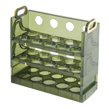 Organizatoare si Depozitare Bucatarie - Suport Organizator pentru Oua, , pentru Frigider, Verde transparent, Capacitate 30 oua, Trei straturi, cu Data de Expirare, 25.5x10x23 cm