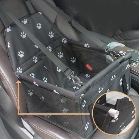 Suport pentru Animalele de Companie, , pentru Masina, cu Prindere de Scaun si Centura de Siguranta, Negru cu Imprimeu, 40x32x42cm [5]