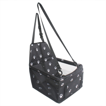 Suport pentru Animalele de Companie, , pentru Masina, cu Prindere de Scaun si Centura de Siguranta, Negru cu Imprimeu, 40x32x42cm [2]