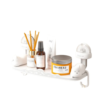 Articole pentru baie - Suport pentru Baie, , Montare pe Perete, Model Pisicute, ABS, Adeziv, Raft pentru Depozitare, 33.4x17.7 cm, Alb