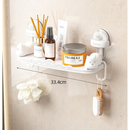 Suport pentru Baie, , Montare pe Perete, Model Pisicute, ABS, Adeziv, Raft pentru Depozitare, 33.4x17.7 cm, Alb [4]