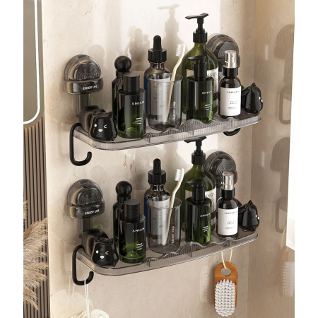 Suport pentru Baie, , Montare pe Perete, Model Pisicute, ABS, Adeziv, Raft pentru Depozitare, 33.4x17.7 cm, Negru [2]