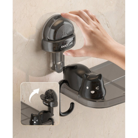 Suport pentru Baie, , Montare pe Perete, Model Pisicute, ABS, Adeziv, Raft pentru Depozitare, 33.4x17.7 cm, Negru [6]