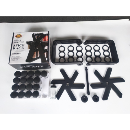 Suport Pentru Condimente Rotativ, , Multifunctional, Pivotant 360°, Portabil, Usor de Montat, 34x23 cm, ABS/Sticla, Negru [2]