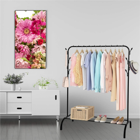Suport pentru haine cu cadru metalic, cu sina de agatat si carlige cuier, 40x110x146cm, negru [12]