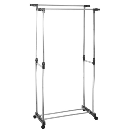 Suport pentru haine pe roti, sina dubla, reglabil pe inaltime si latime, din aluminiu cromat, 155x45x150cm, argintiu [14]