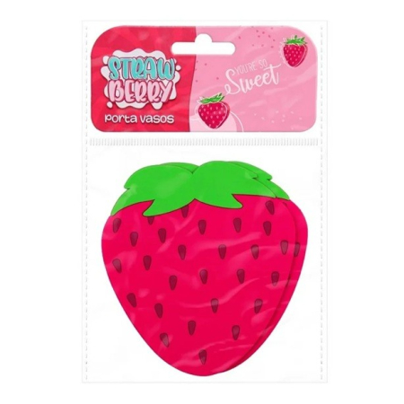 Suport pentru Pahar, , Model Capsuna, din PVC, 10 x 12 cm, Rezistent la Caldura, Rosu [3]