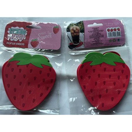 Suport pentru Pahar, , Model Capsuna, din PVC, 10 x 12 cm, Rezistent la Caldura, Rosu [1]