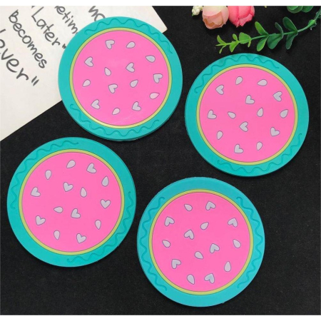 Suport pentru Pahar, , Model Pepene, din PVC, 10 cm, Rezistent la Caldura, Verde/Roz [1]