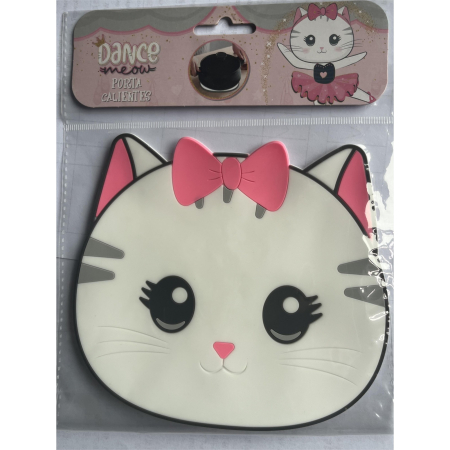 Suport pentru Pahar, , Model Pisicuta, din PVC, 15.5 x 15.5 cm, Rezistent la Caldura, Alb/Roz [1]