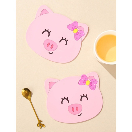 Suport pentru Pahar, , Model Urs Purcelus, din PVC, 15.5x15.5 cm, Rezistent la Caldura, Roz [2]