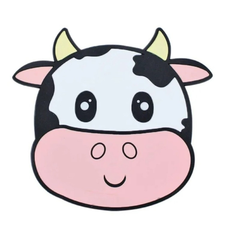 Accesorii Bucătărie - Suport pentru Pahar, , Model Vacuta, din PVC, 15.5 x 15.5 cm, Rezistent la Caldura, Alb/Roz