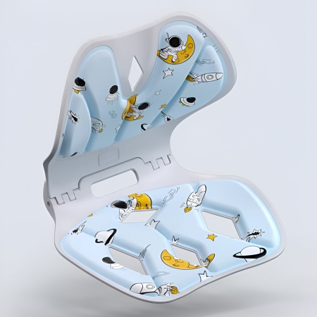 Suport pentru Scaun, , pentru Corectarea Posturii, Portabil, Pliabil, Ergonomic, Ameliorare Durere, Respirabil, 35x32x30 cm, Marime L, Model Rachete, Albastru [2]