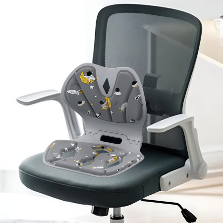 Suport pentru Scaun, , pentru Corectarea Posturii, Portabil, Pliabil, Ergonomic, Ameliorare Durere, Respirabil, 35x32x30 cm, Marime L, Model Rachete, Gri [2]