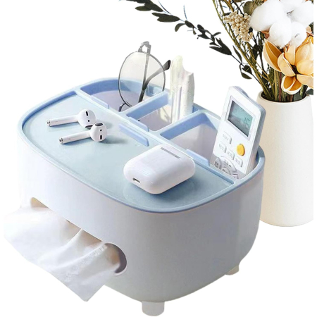 Suport pentru Servetele, , Cutie Multifunctionala, Design Minimalist, ABS, cu Suport pentru Obiectele Personale, pentru Birou, 21x12x12 cm, Albastru [2]
