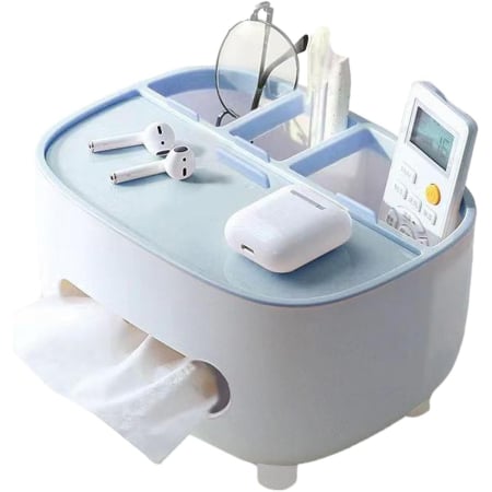 ✨TOATE PRODUSELE✨ - Suport pentru Servetele, , Cutie Multifunctionala, Design Minimalist, ABS, cu Suport pentru Obiectele Personale, pentru Birou, 21x12x12 cm, Albastru