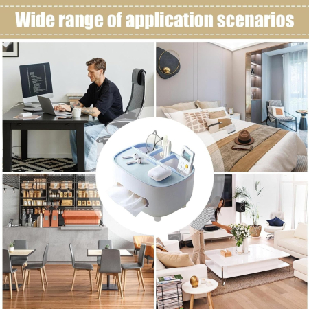 Suport pentru Servetele, , Cutie Multifunctionala, Design Minimalist, ABS, cu Suport pentru Obiectele Personale, pentru Birou, 21x12x12 cm, Albastru [4]