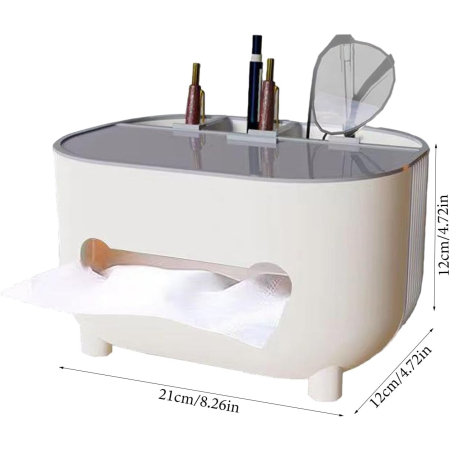 Suport pentru Servetele, , Cutie Multifunctionala, Design Minimalist, ABS, cu Suport pentru Obiectele Personale, pentru Birou, 21x12x12 cm, Gri [7]