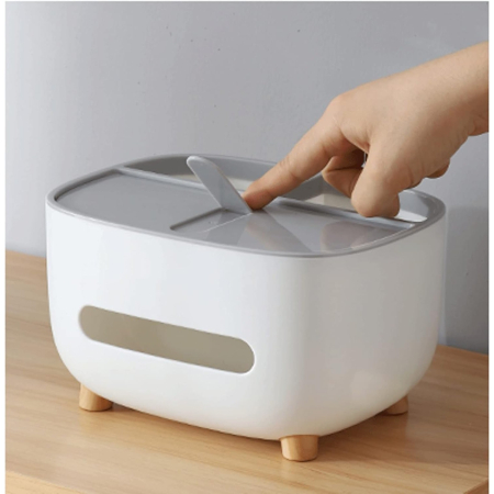 Suport pentru Servetele, , Cutie Multifunctionala, Design Minimalist, ABS, cu Suport pentru Obiectele Personale, pentru Birou, 21x12x12 cm, Gri [3]