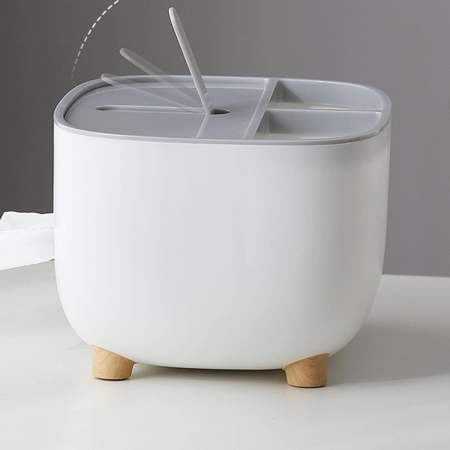 Suport pentru Servetele, , Cutie Multifunctionala, Design Minimalist, ABS, cu Suport pentru Obiectele Personale, pentru Birou, 21x12x12 cm, Gri [2]