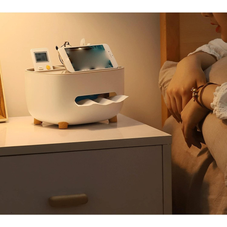 Suport pentru Servetele, , Cutie Multifunctionala, Design Minimalist, ABS, cu Suport pentru Obiectele Personale, pentru Birou, 21x12x12 cm, Gri [4]