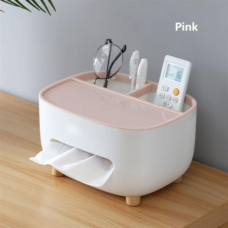 Suport pentru Servetele, , Cutie Multifunctionala, Design Minimalist, ABS, cu Suport pentru Obiectele Personale, pentru Birou, 21x12x12 cm, Roz [2]